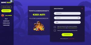 Tilin rekiseteröinti Nightrush kasinolle